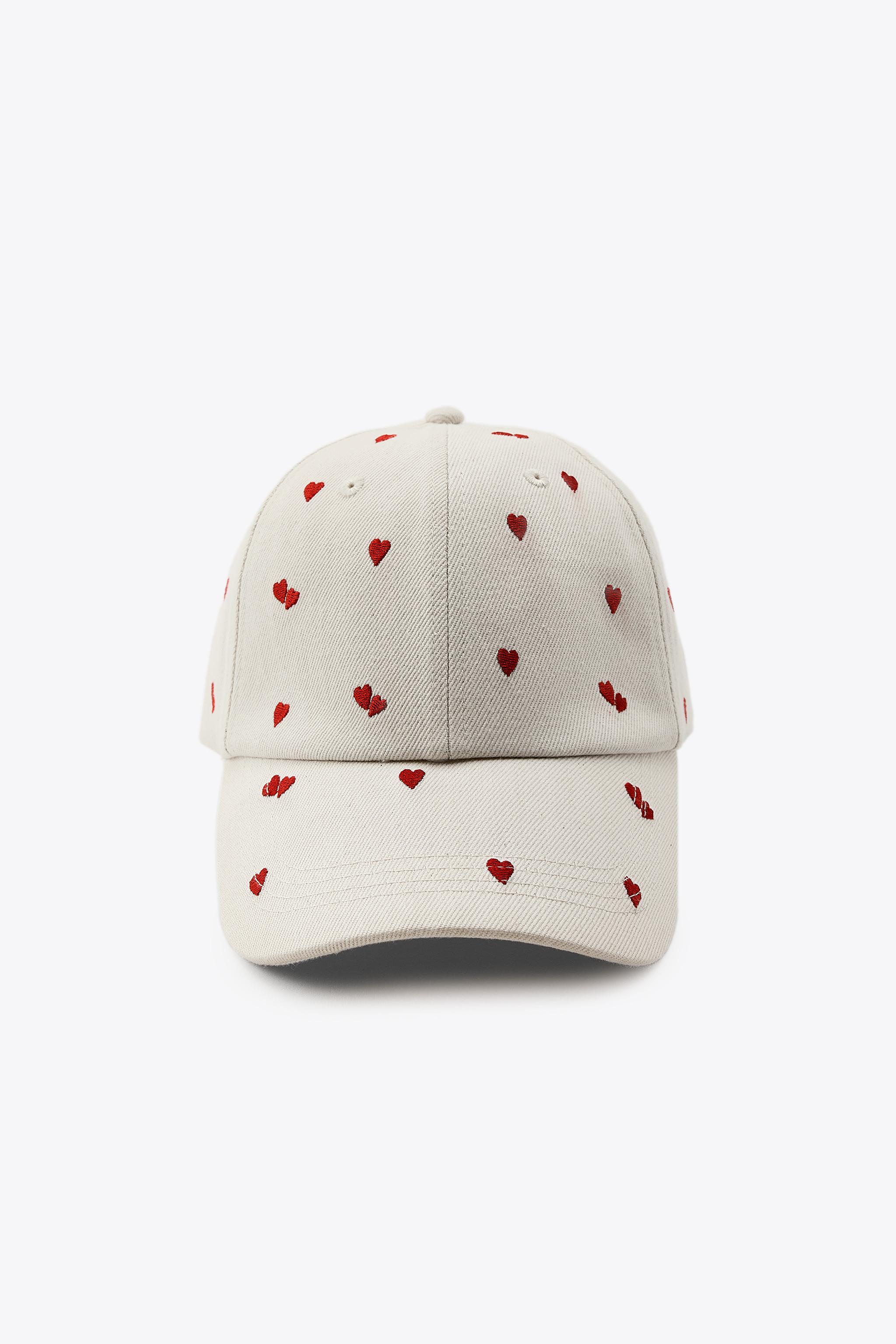 TWILL CAP WITH EMBROIDERED HEARTS